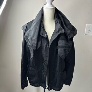 Emporio Armani Black Windbreaker Jacket with Hooded Design